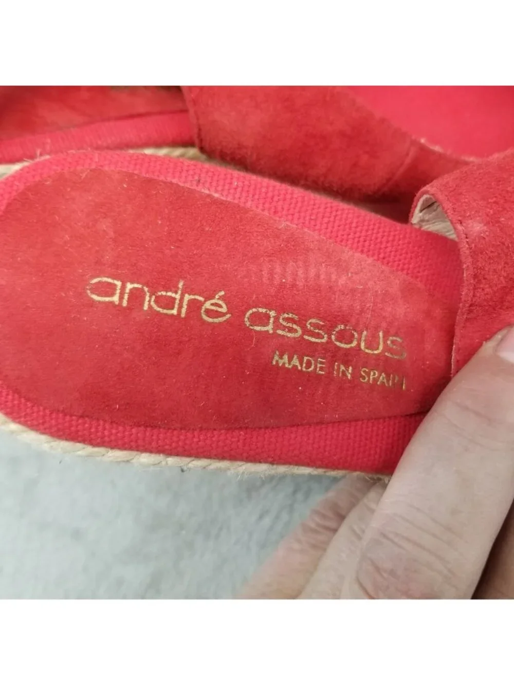 Andre Assous Shoes Womens Size 8.5 Red Leather Espadrille Slingback Wedge